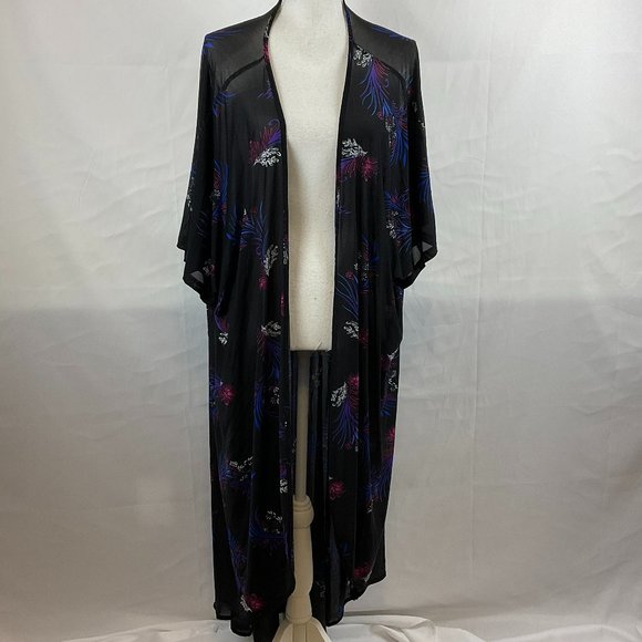 torrid Sweaters - Torrid Thin Duster Cardigan 3X/4X Black Purple Blue Magenta White Floral